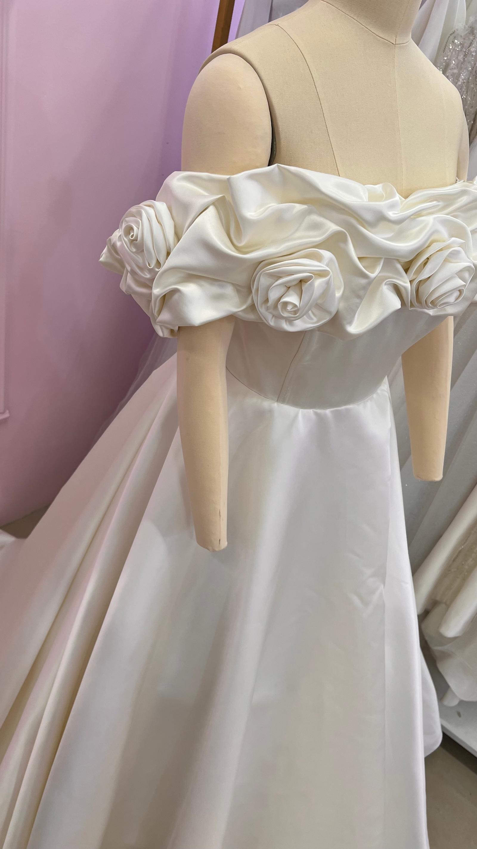 White Satin Ballgown with 3D Rosettes