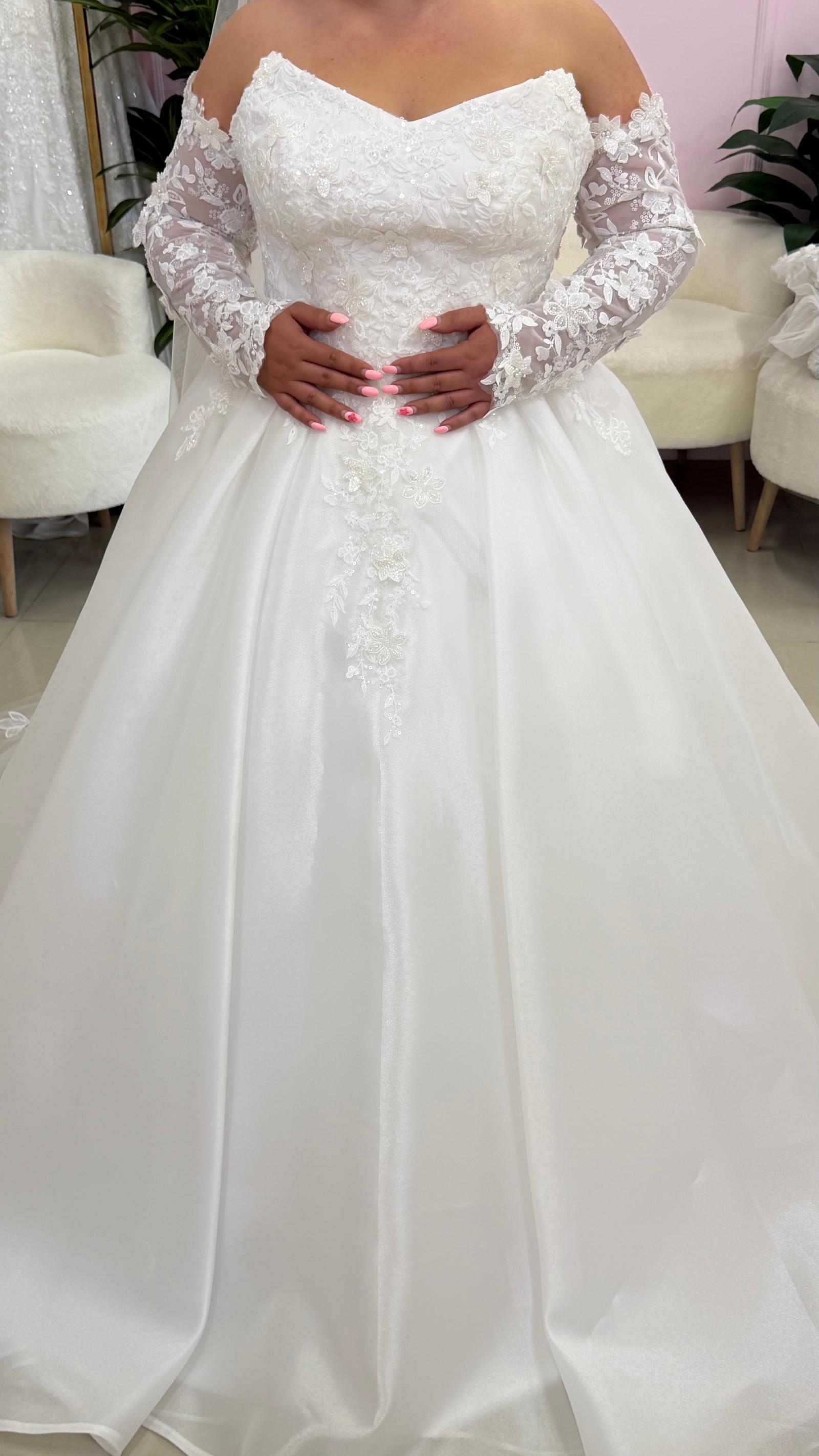 Floral Lace Wedding Gown with Long Sleeves