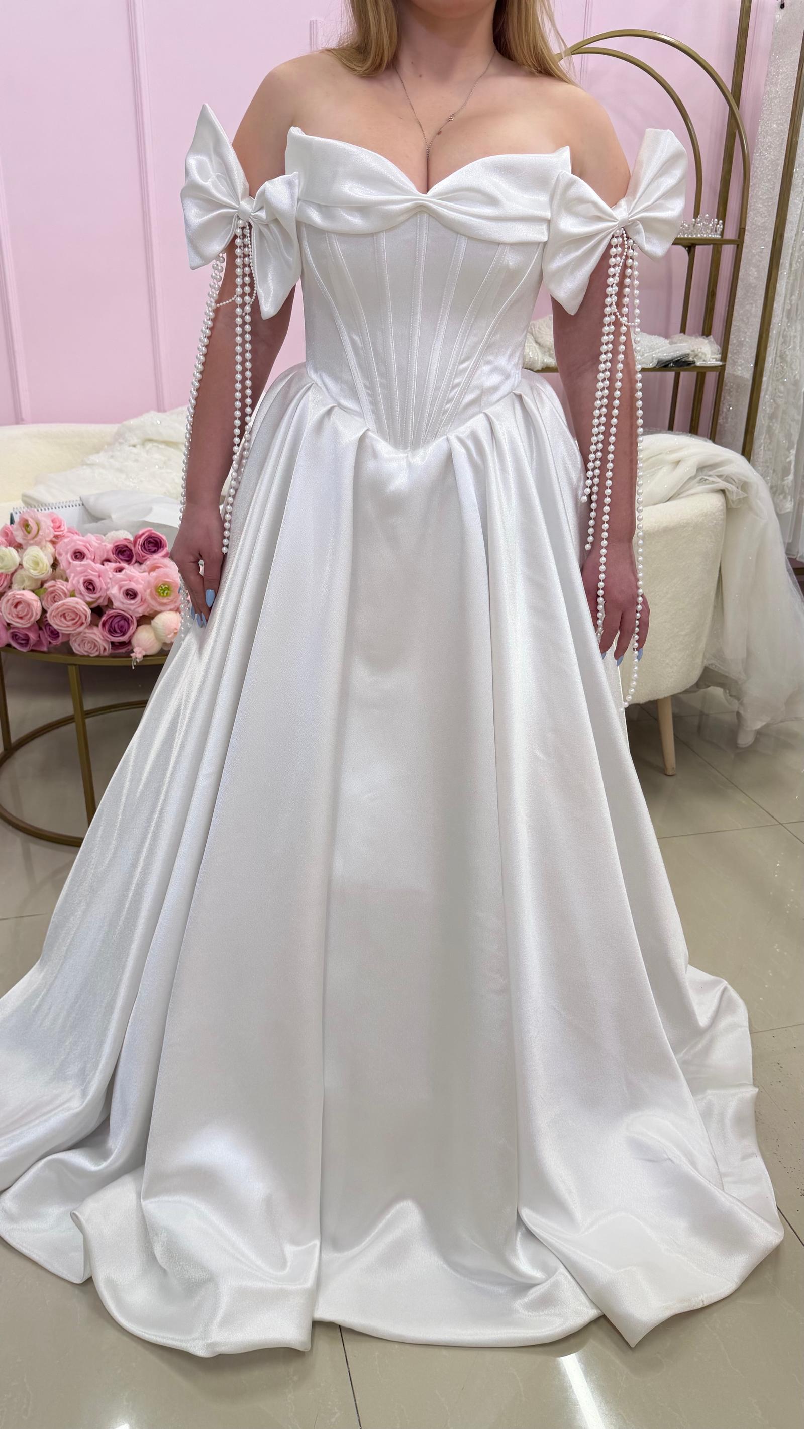 Satin Bow Bridal Gown with Pearl Details