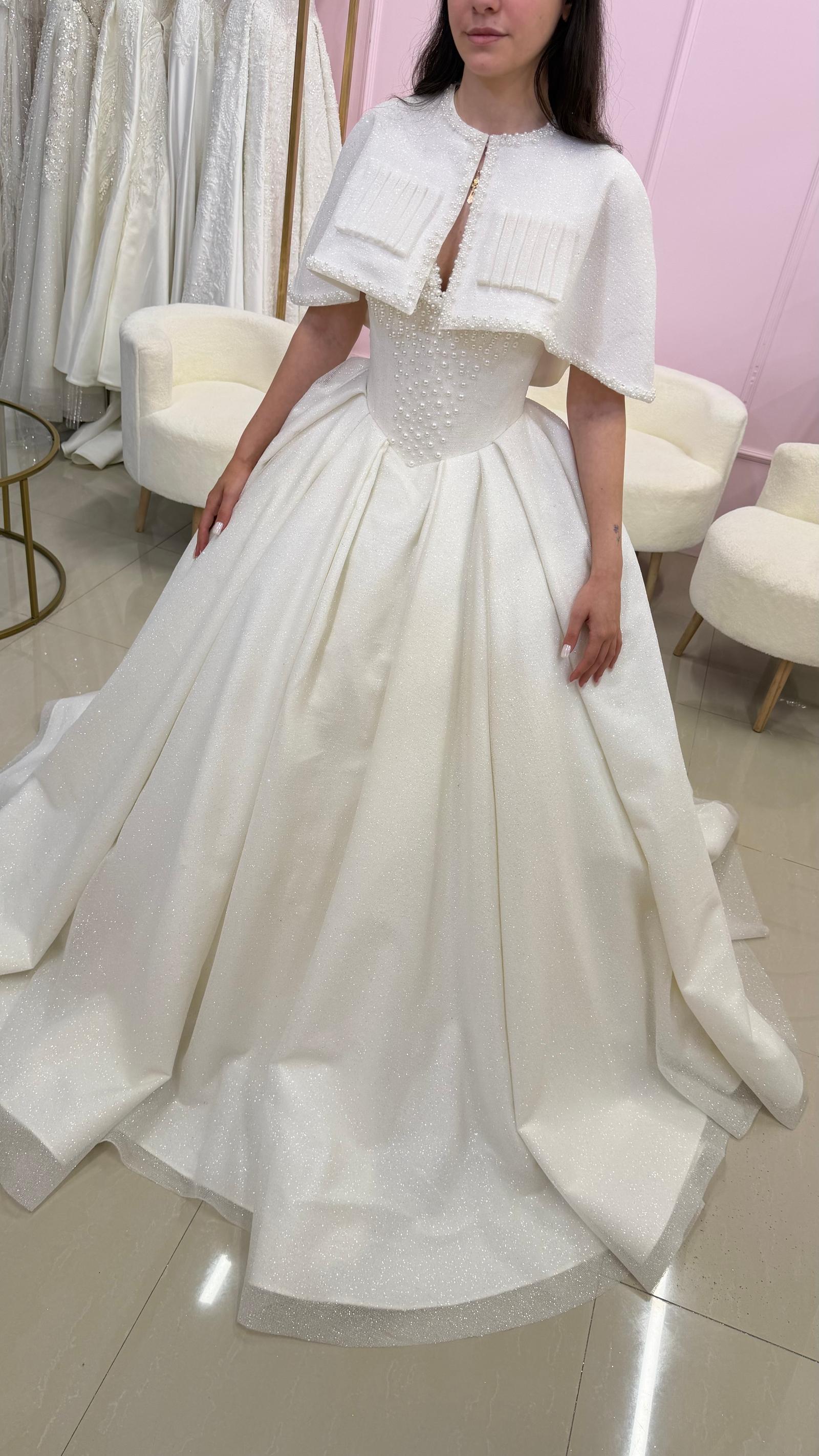 Pearl Corset Wedding Gown with Cape