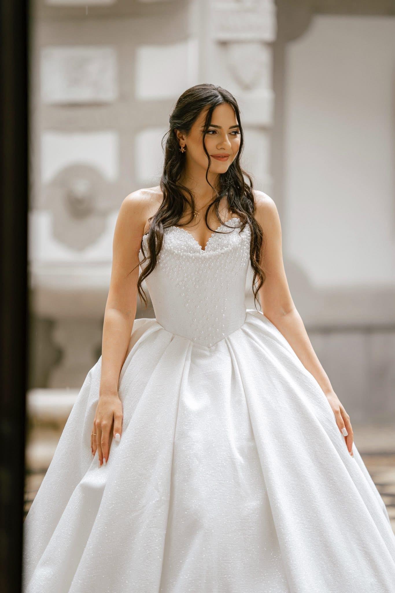 Pearl Corset Wedding Gown with Cape