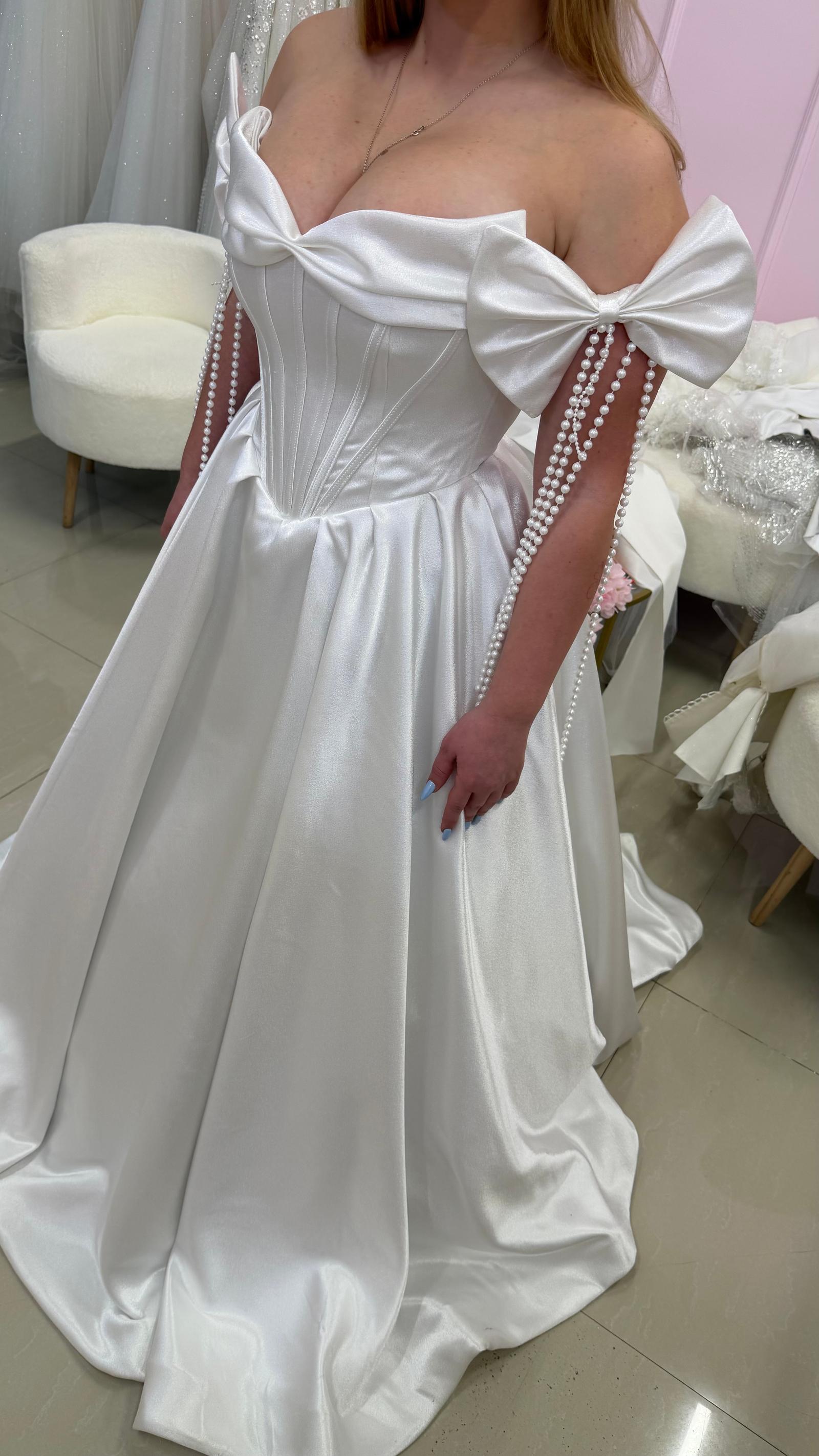 Satin Bow Bridal Gown with Pearl Details
