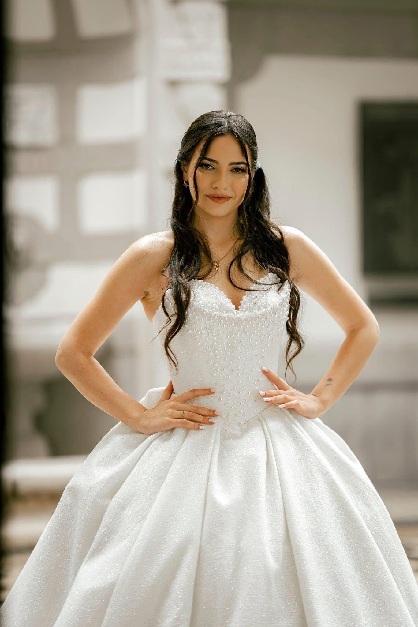 Pearl Corset Wedding Gown with Cape