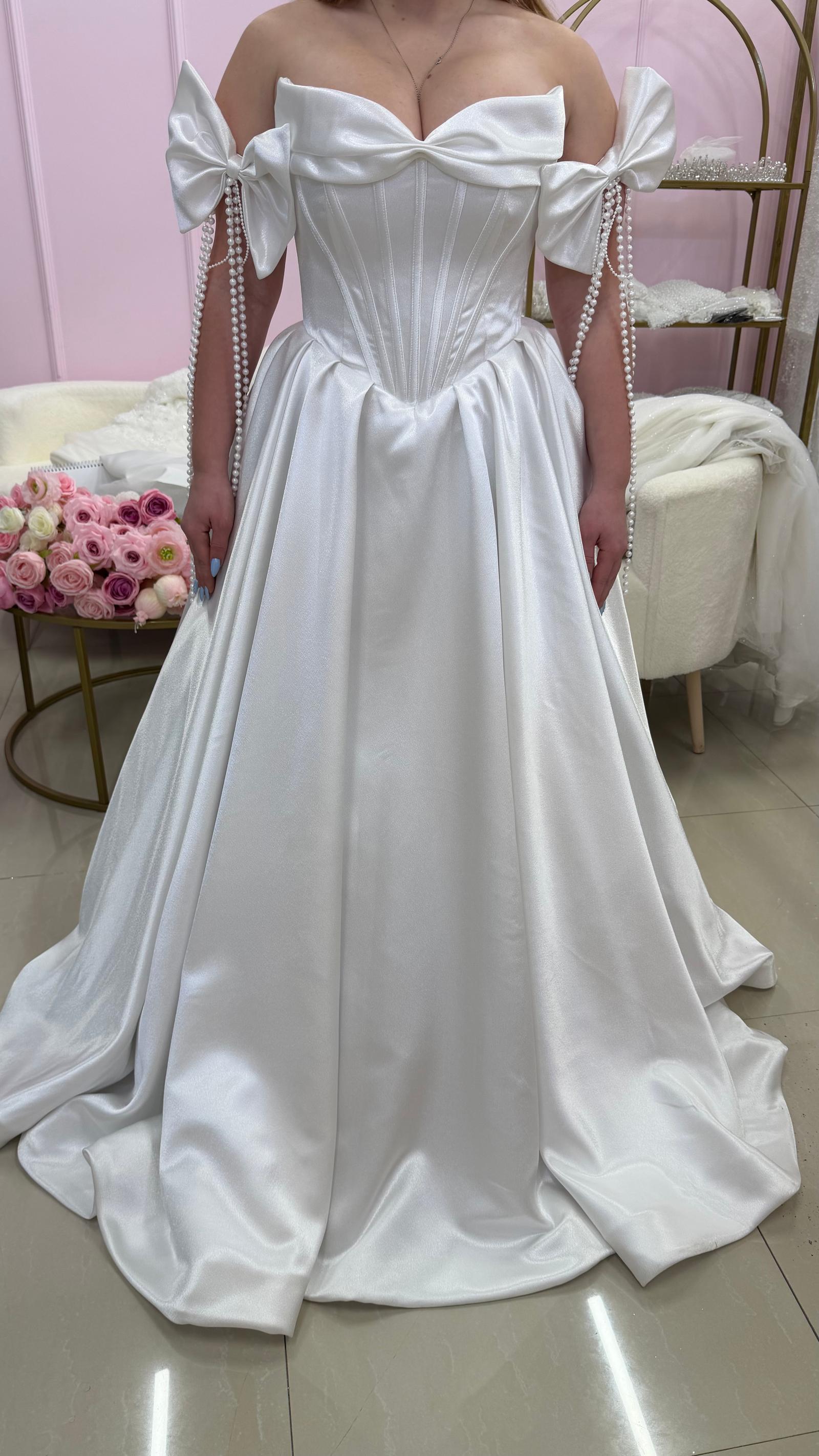 Satin Bow Bridal Gown with Pearl Details