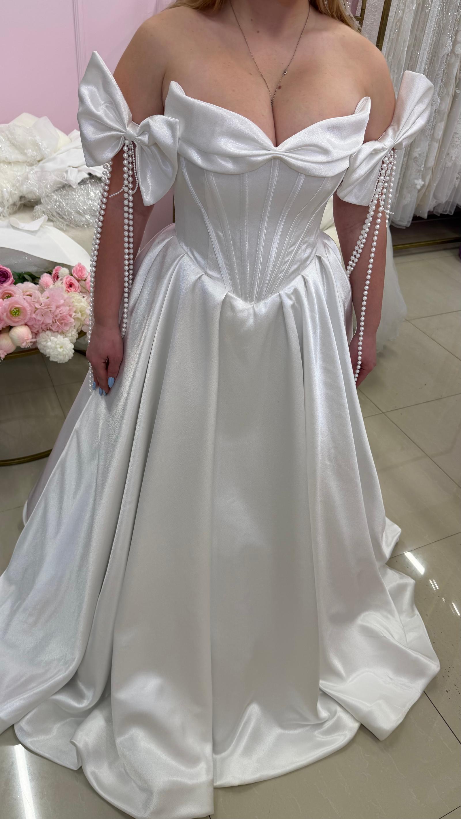 Satin Bow Bridal Gown with Pearl Details