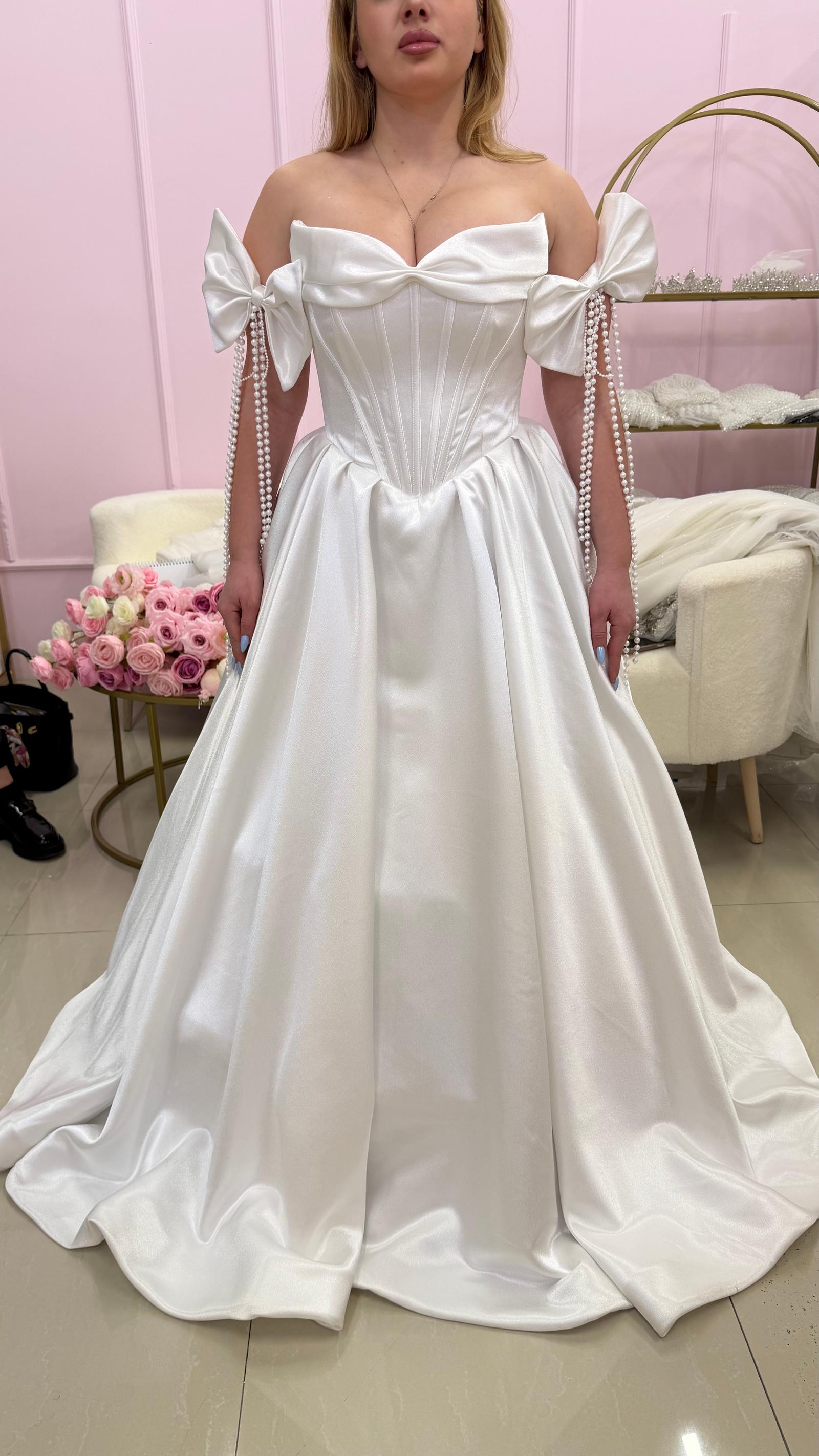 Satin Bow Bridal Gown with Pearl Details