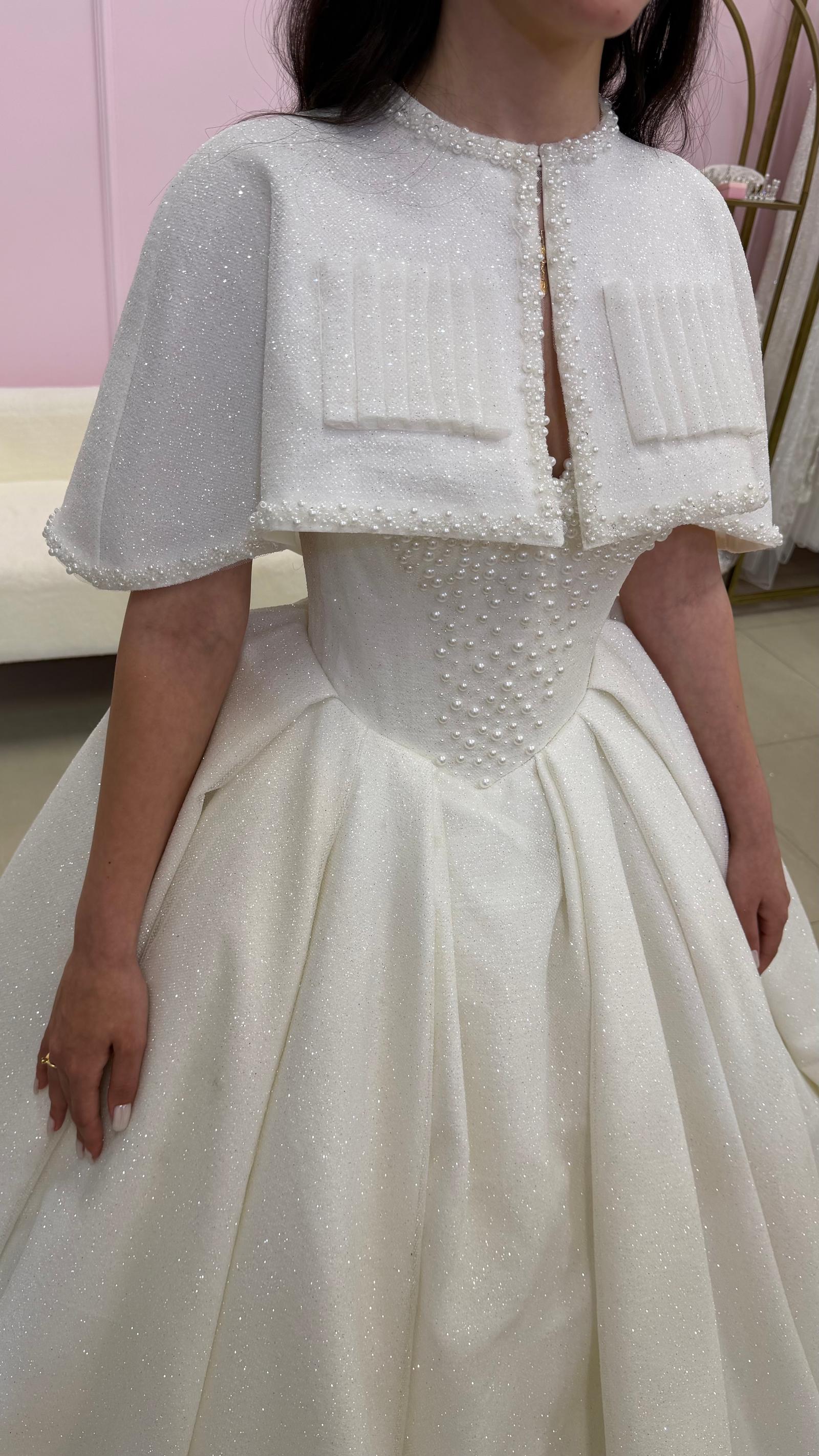 Pearl Corset Wedding Gown with Cape