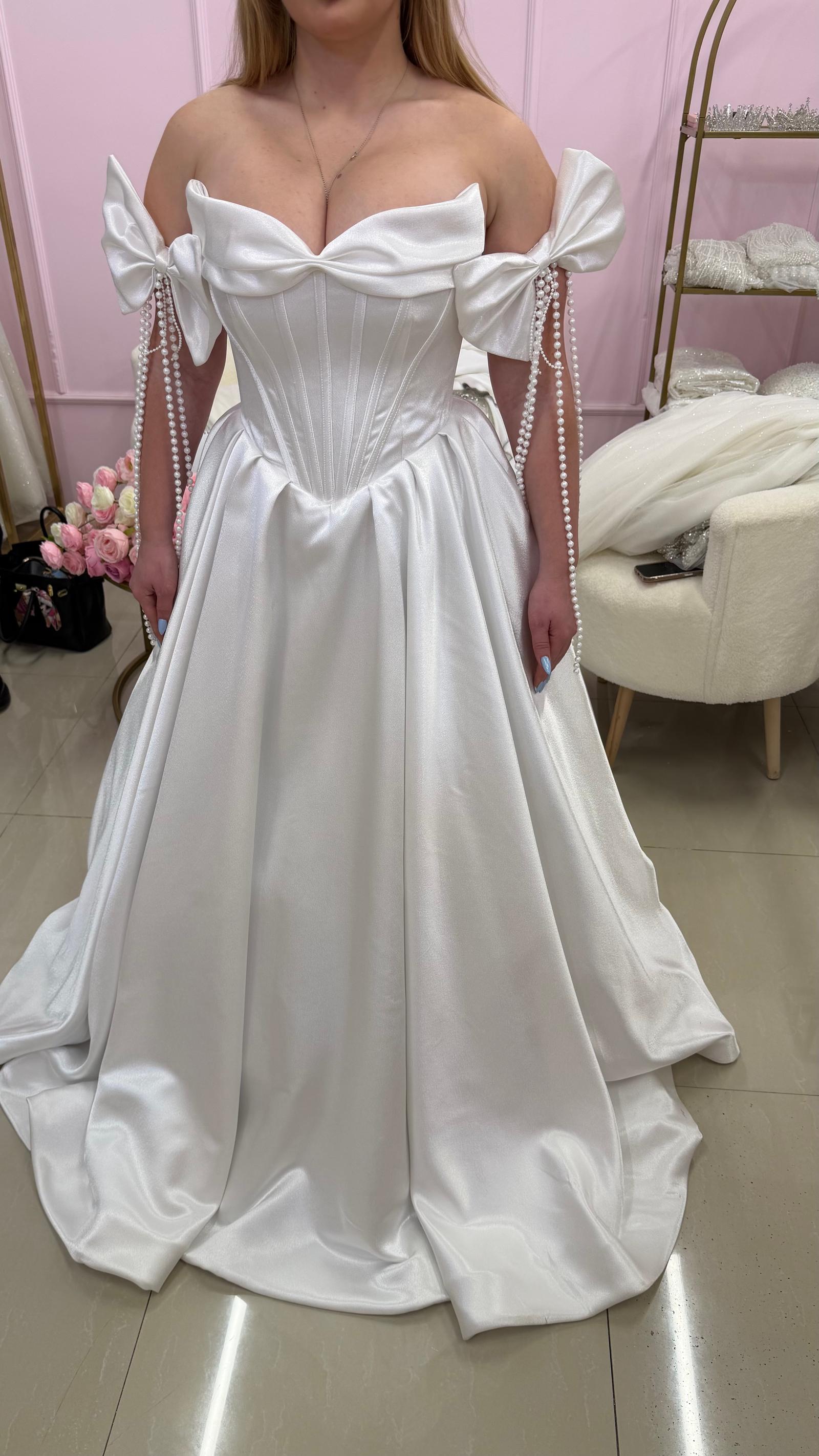 Satin Bow Bridal Gown with Pearl Details