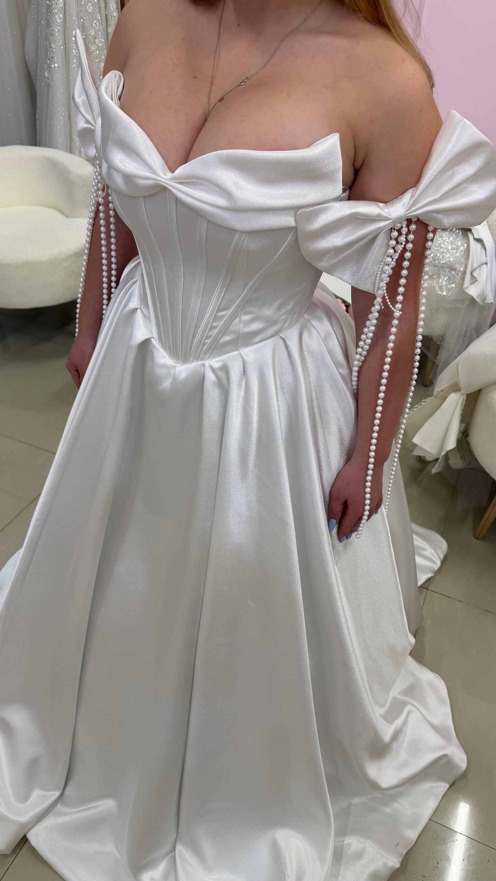 Satin Bow Bridal Gown with Pearl Details