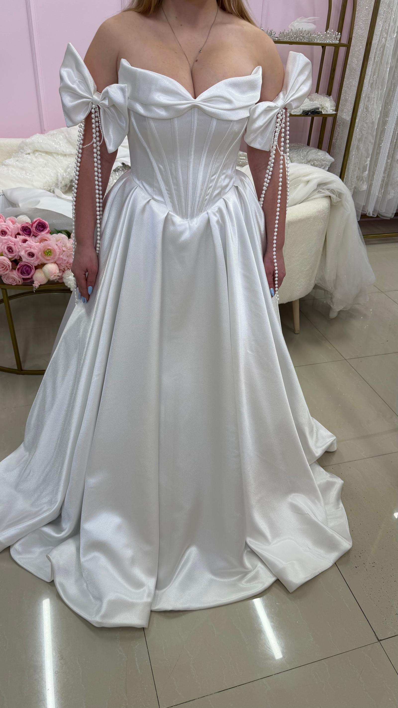 Satin Bow Bridal Gown with Pearl Details