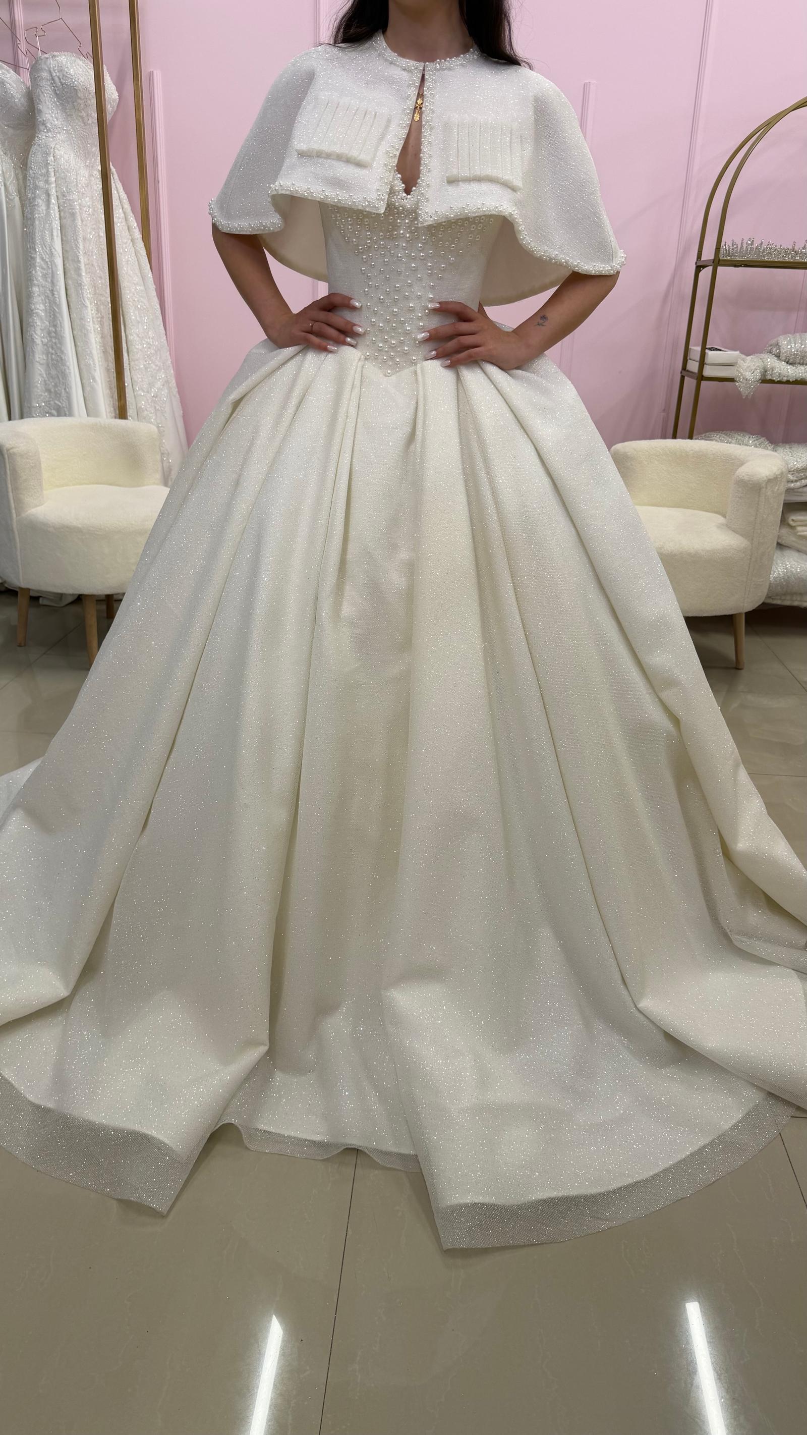 Pearl Corset Wedding Gown with Cape