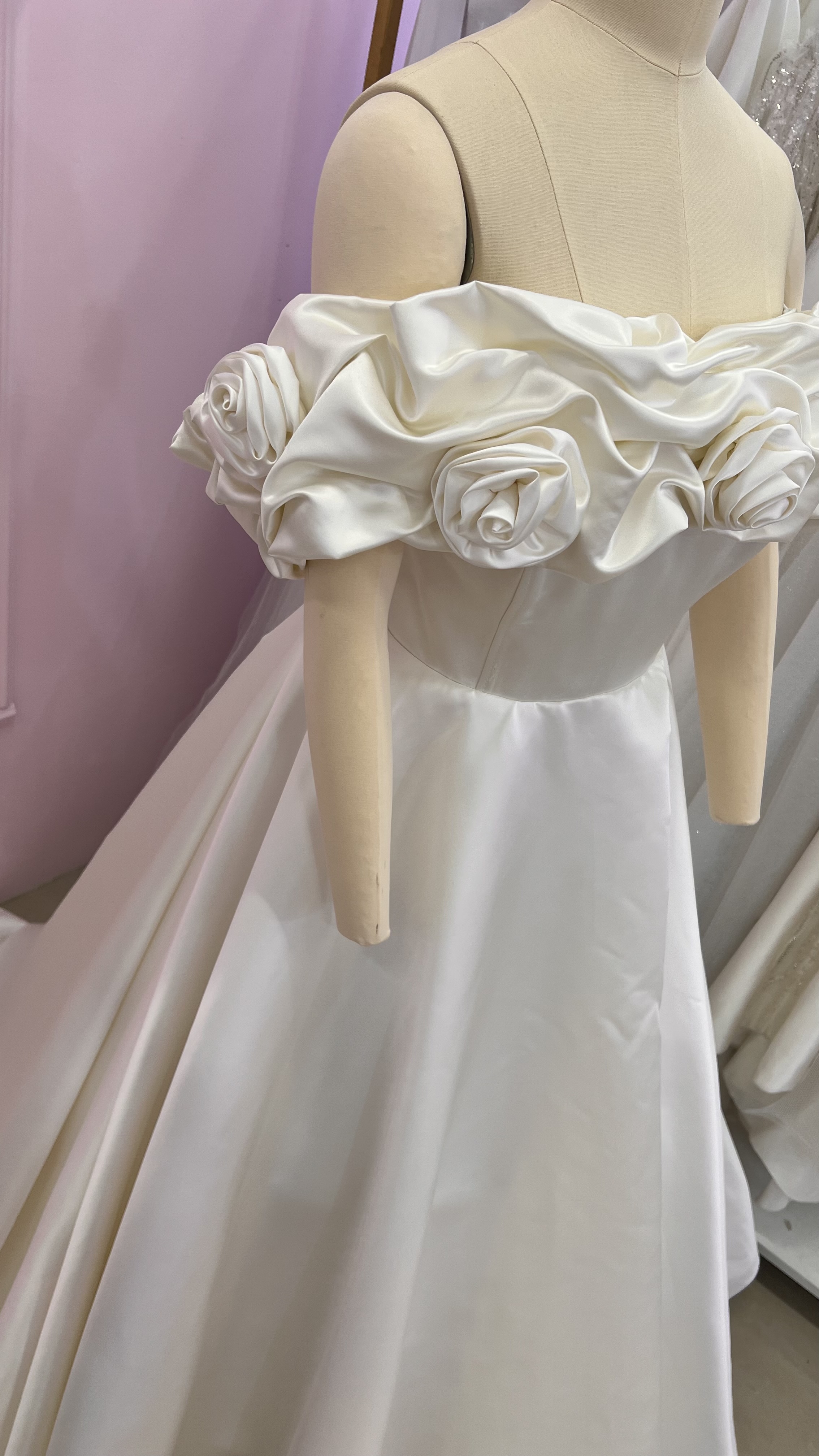 White Satin Ballgown with 3D Rosettes
