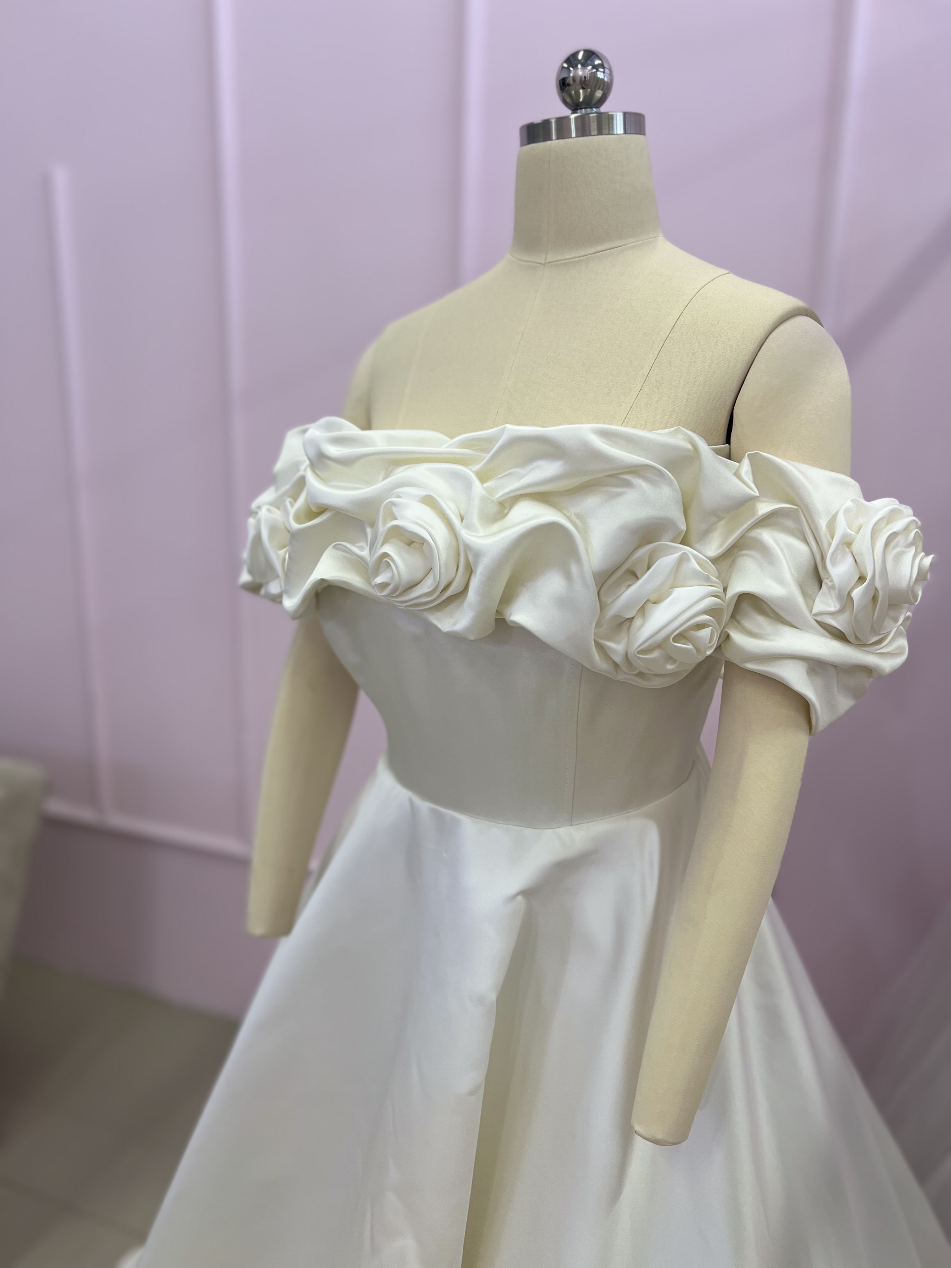 White Satin Ballgown with 3D Rosettes